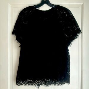 J.Crew French Lace Top/Blouse. Hook/eye front. Shortsleeved. Lined. M. Black
